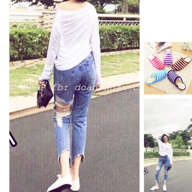 [Tặng Dép Bông] Quần Jeans 3031 Rách Trước Sau