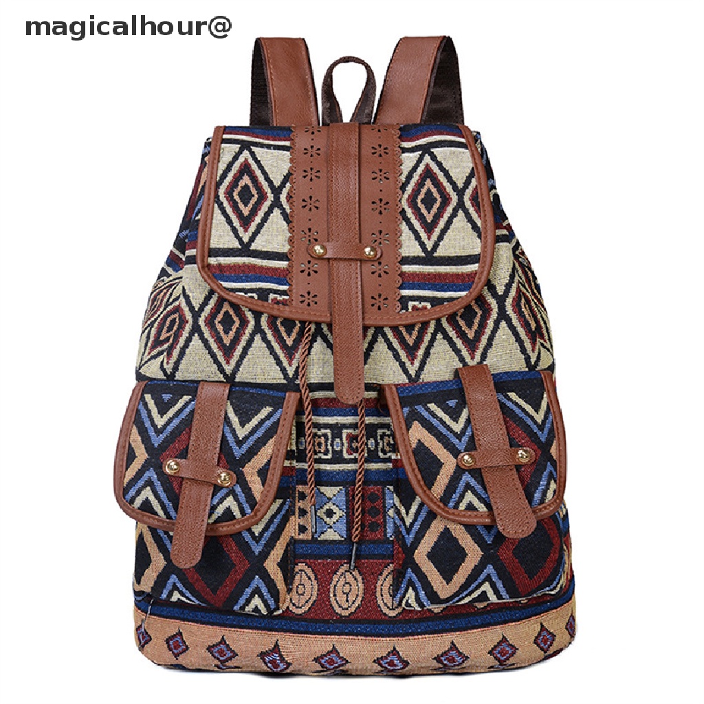 Balo Dây Rút Vải Canvas Chất Lượng Cao Họa Tiết Thổ Cẩm Vintage Mới