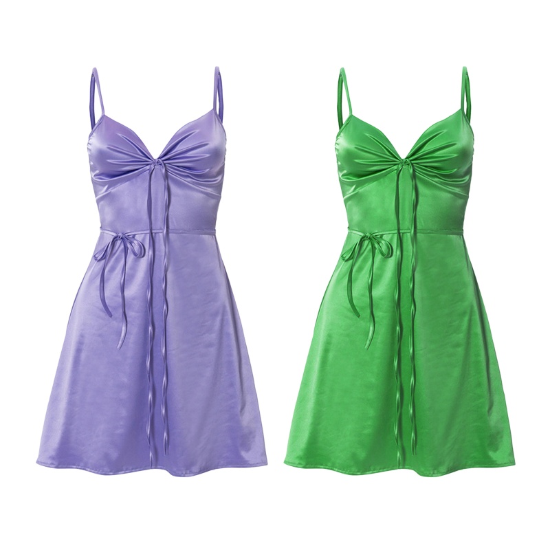 Đầm Satin Hai Dây Dáng Chữ A Cổ Chữ V Khoét Sâu Gợi Cảm Thời Trang Mùa Hè Cho Nữ