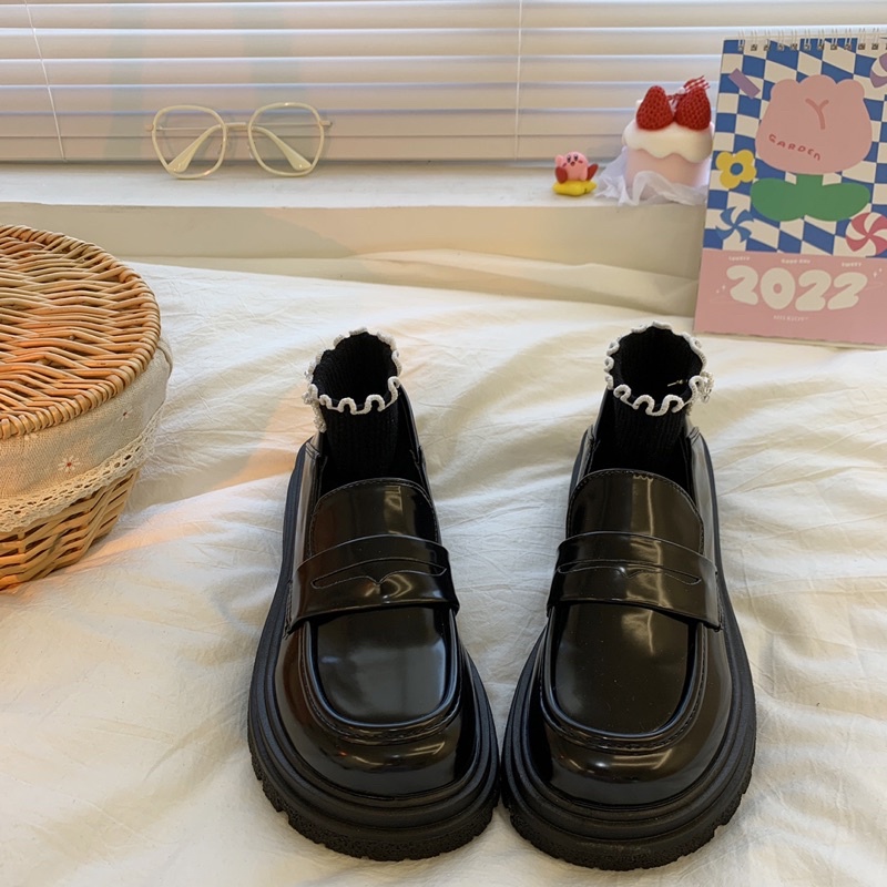 Giày loafer oxford búp bê đế cao đồng phục học sinh dễ thương da PU đế 5.5cm Yannie Lolita