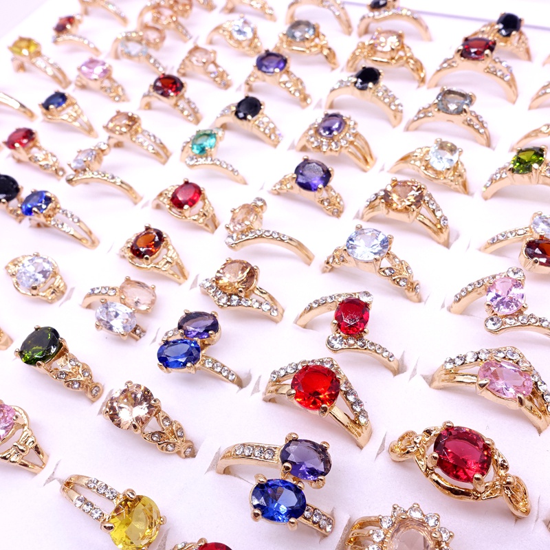 Set 20 Nhẫn Mạ Vàng Đính Đá Zircon Nhiều Màu Thời Trang