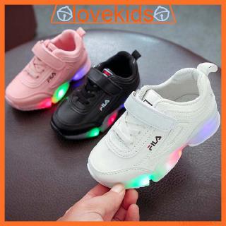 LOK01066 Baby Boys Girls Sprots Casual Sneakers FILA LED Lights Student Chilren's Shoes 21-36 Size
