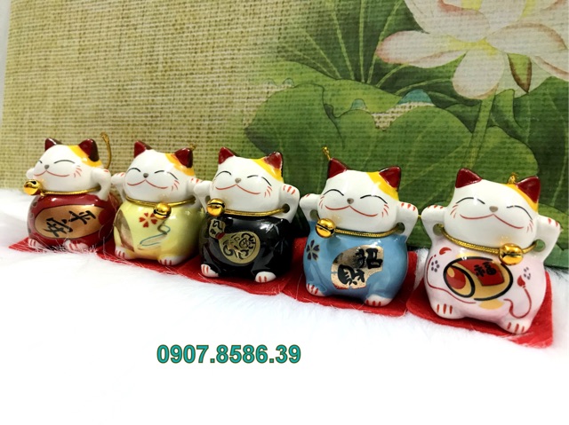 Full Set Bộ 5 Tượng mèo sứ thần tài Maneki Neko Japan ( mèo đứng )