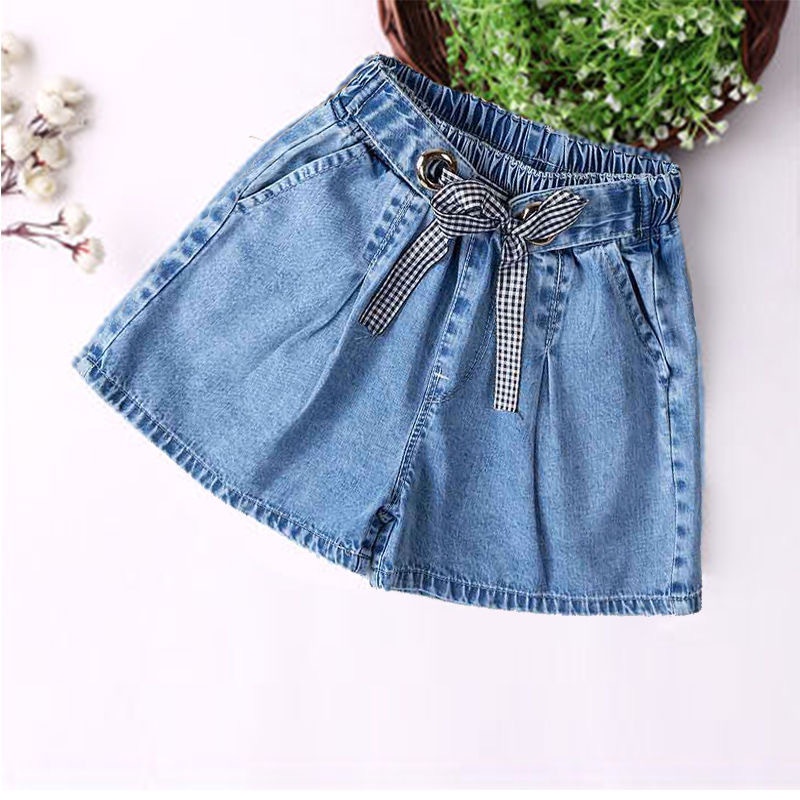 Quần Short Denim Cột Dây Kiểu Hàn Quốc Thời Trang Mùa Hè Cho Bé Gái