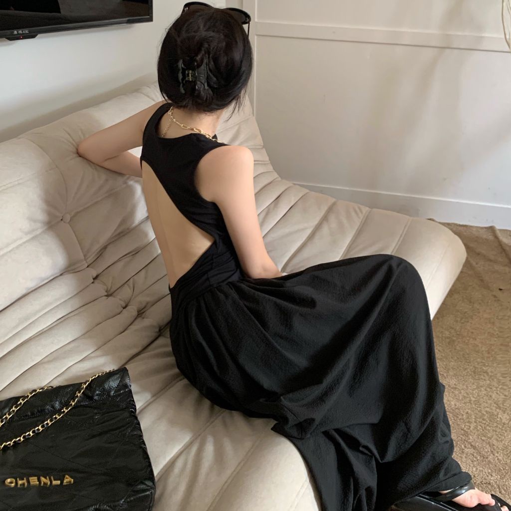 Váy thun ba lỗ dáng dài, váy khoét nách dàng xòe hở lưng chất liệu cao cấp loại 1 hàng order taobao có ảnh thật