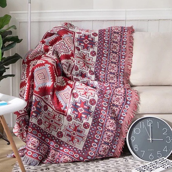 Thảm Trang Trí Thổ Cẩm Cổ Điển Họa Tiết 130x180cm, Khăn phủ sofa, trải bàn, picnic, decor nhà cửa