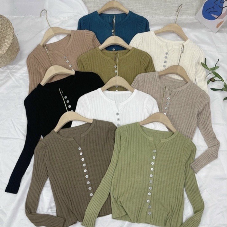 Áo len nữ dài tay cài cúc dáng ôm body chất len đũa dày dặn hàng đẹp PANOSI - A685