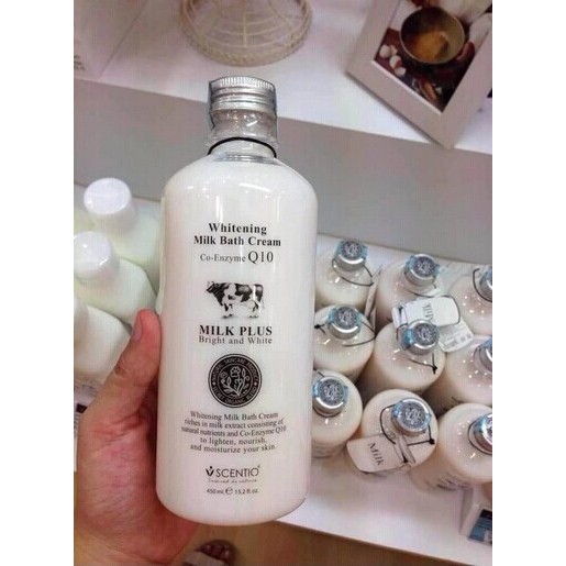 Sữa Tắm Bò Dưỡng Trắng Da BEAUTY BUFFET Scentio Milk Plus Whitening Q10 Bath Cream 450ml - Thái Lan