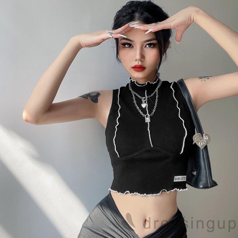 Áo Croptop Không Tay Thêu Chữ Phối Màu Tương Phản Dành Cho Nữ | BigBuy360 - bigbuy360.vn