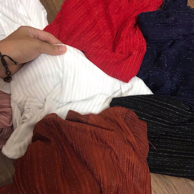 YY - Áo nhũ sọc cổ 3 phân nữ nhiều màu - video thật | BigBuy360 - bigbuy360.vn