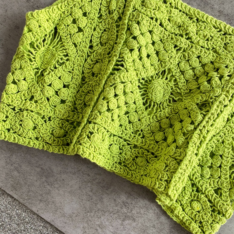 Yoi Áo Croptop Dệt Kim Không Tay Cổ Vuông Họa Tiết Hình Thoi Khoét Rỗng Kiểu Dân Tộc Cho Nữ W