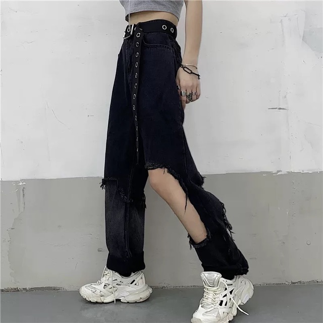 Quần baggy jean đen rách gấu ( mặc được 2 kiểu ạ ) | BigBuy360 - bigbuy360.vn