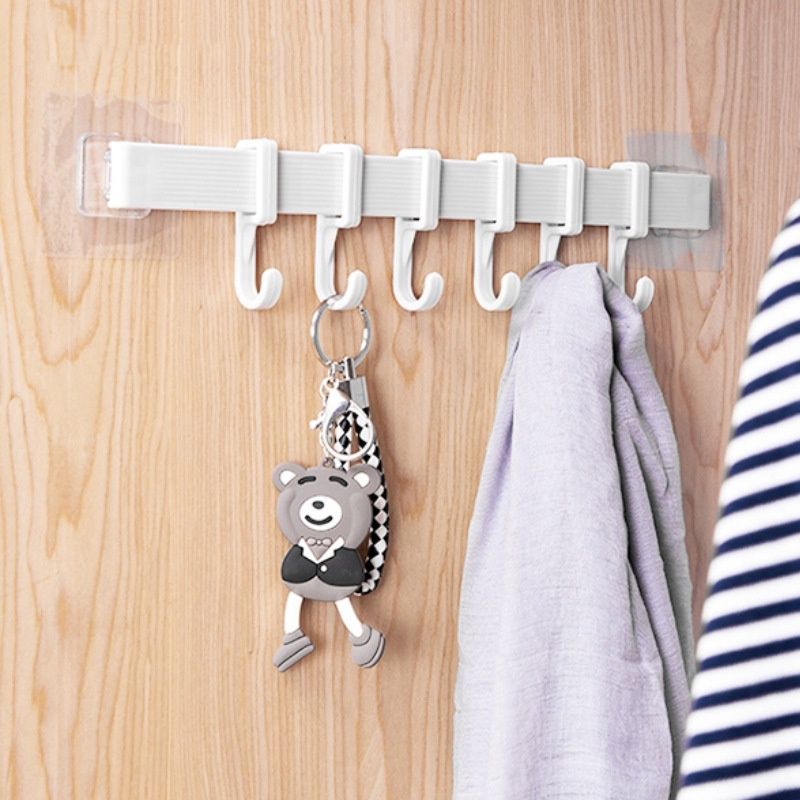 Thanh móc dán tường treo quần áo, 6 móc treo dán tường siêu dính