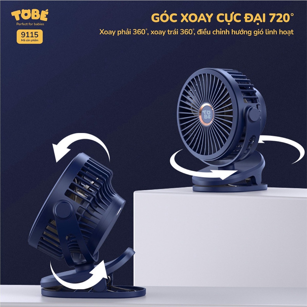 Quạt Tích Điện Mini TOBÉ Thiết Kế Nhỏ Gọn, Thông Minh Là Giải Pháp Chống Nóng Tối Ưu Cho Trẻ Em, Học Sinh, Sinh Viên 4W
