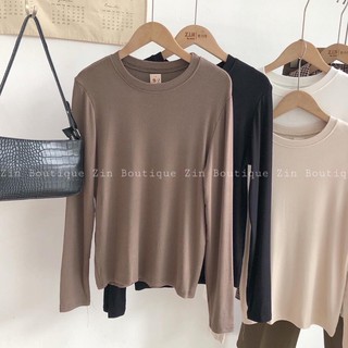 Áo thun dài tay cổ tròn màu basic
