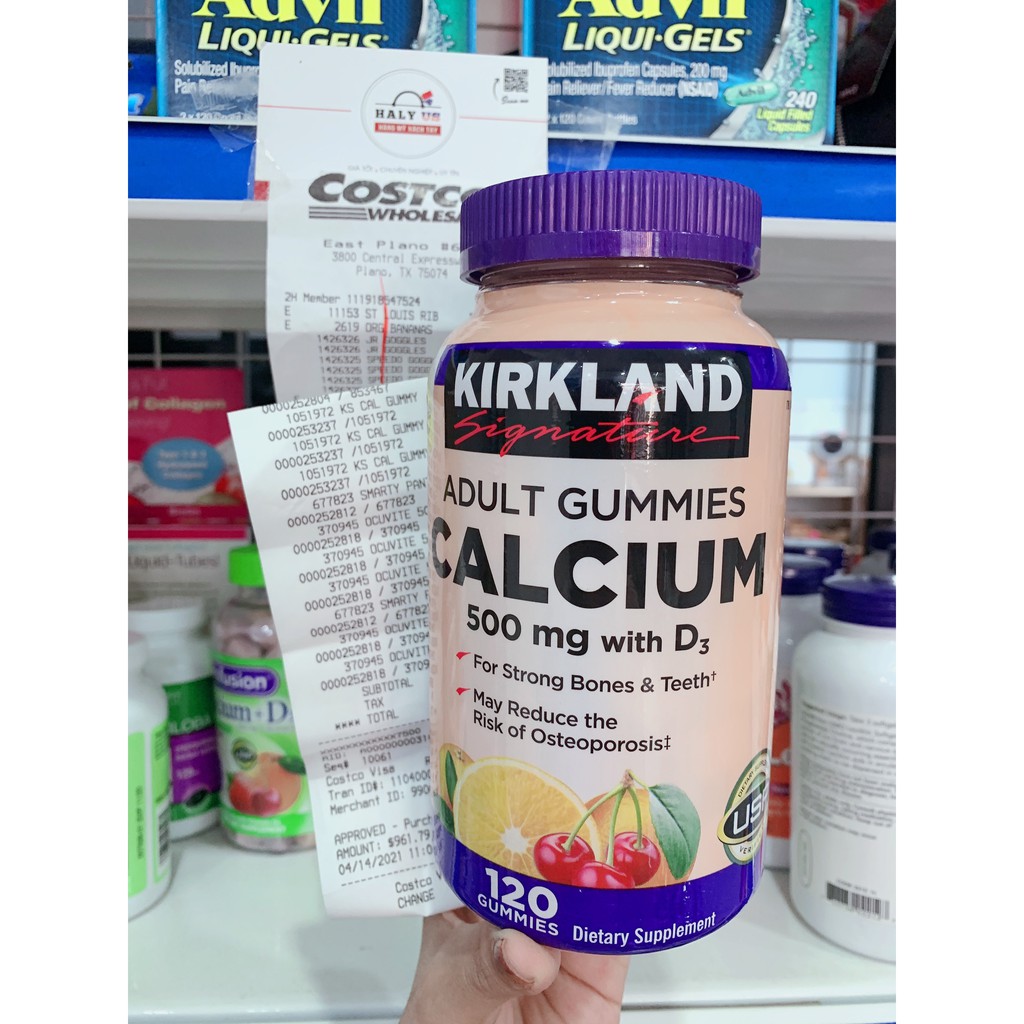 🍊 Kẹo dẻo Calcium for Aldult 500mg with Vitamin D3 của Kirkland Mỹ.