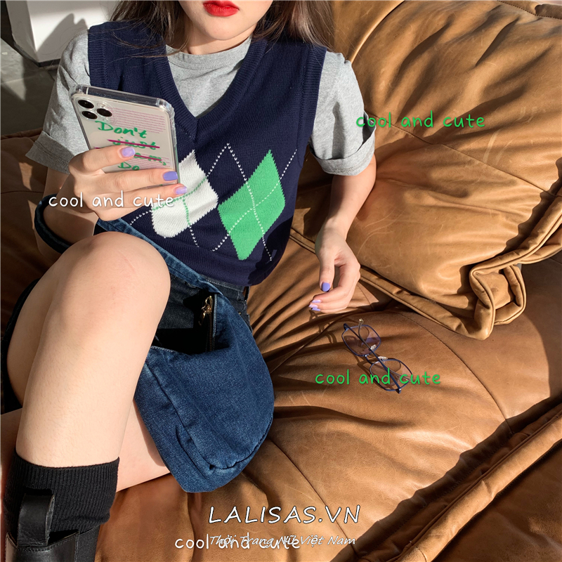 Áo Sweater Không Tay Cổ Chữ V Xinh Xắn Theo Phong Cách Hàn Quốc