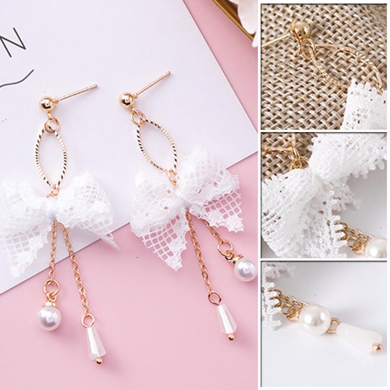 Khuyên tai nơ dáng dài xinh xắn thời trang nữ