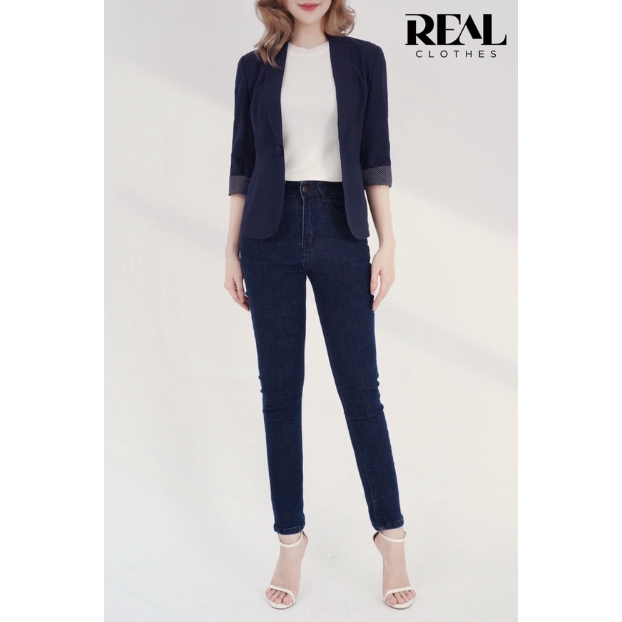 Quần jeans nữ xanh đậm skinny, lưng cao, co giãn, có túi, tôn dáng