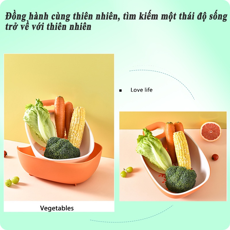 Bộ 2 Món Thau Rổ Nhựa Rửa Rau Củ Quả Rổ Rửa Phẩm rổnhựa Ráo Có Lỗ Treo （XQY87）