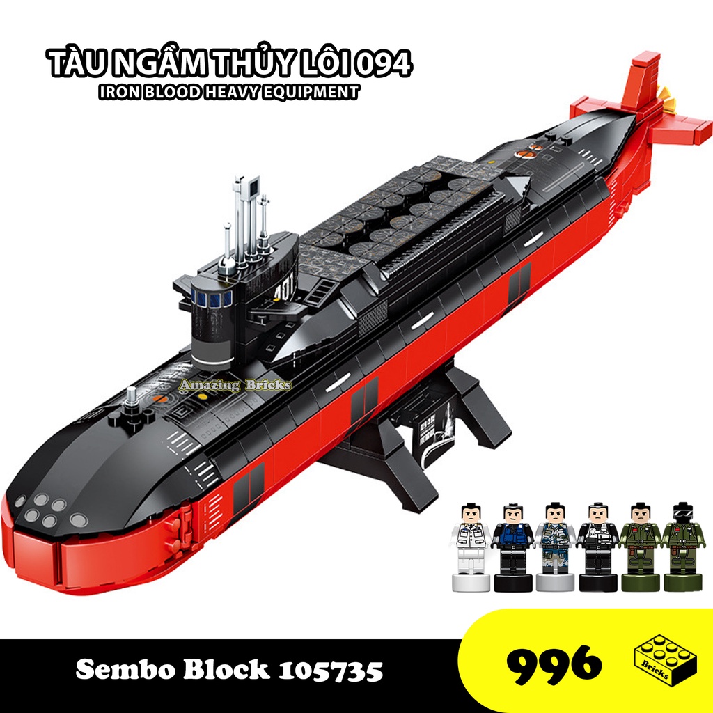 Đồ chơi lắp ráp Tàu Ngầm Thủy Lôi 094, Sembo Block 105735 Xếp hình thông minh, Mô hình tàu ngầm [998 Mảnh ghép]