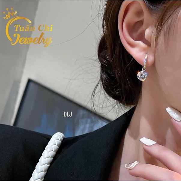 Bông Tai Nữ- Khuyên Tai Bạc Đá Tròn Cực Xinh, Đá Sáng Nổi Bật, Bảo Hành Chất Lượng