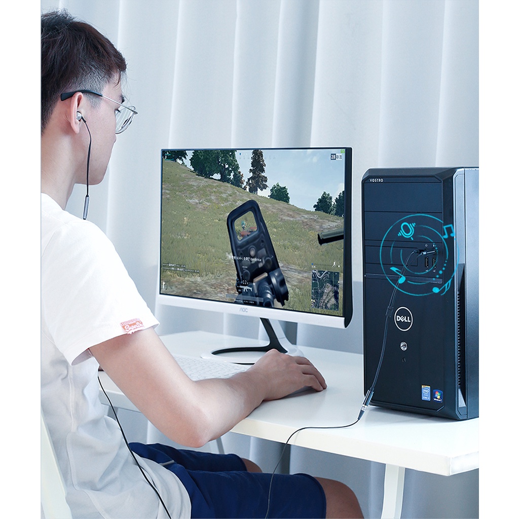 Dây âm thanh chuyển đầu tai nghe 3.5mm cái sang 2 Micro và tai nghe dài 20CM UGREEN AV140