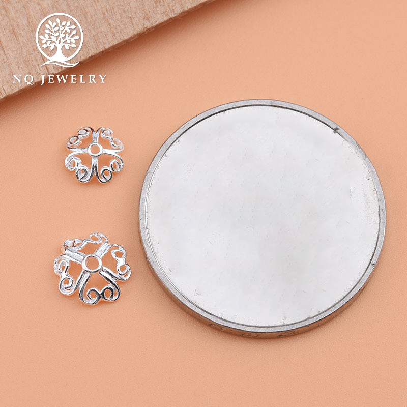 Combo 5 charm bạc chụp hạt, bọc hạt họa tiết hoa văn 6mm - NQ Jewelry