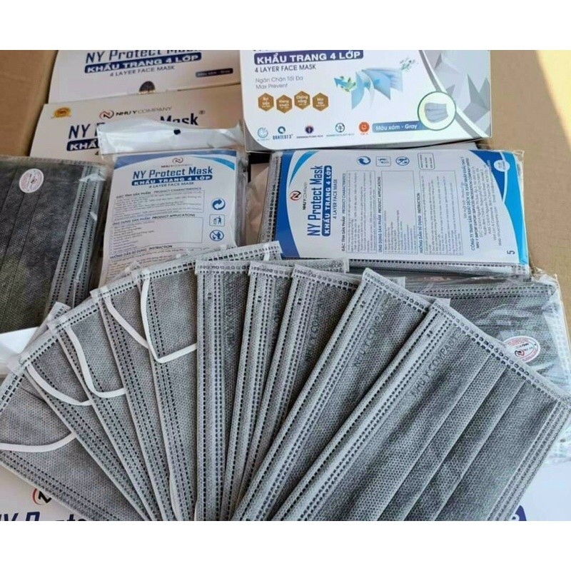 KHẨU TRANG Y TẾ 4 LỚP MÀU XÁM ( NHƯ Ý 1 HỘP 50 CÁI )