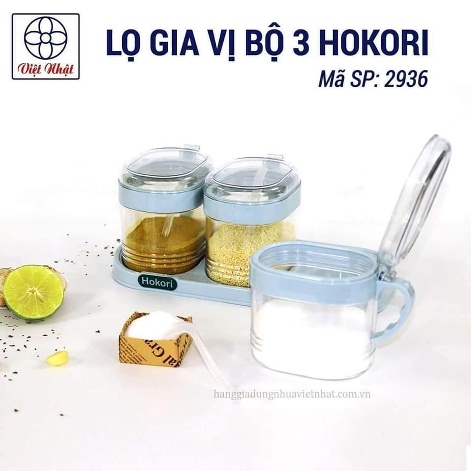 SÉT 3 HỘP HŨ ĐỰNG GIA VỊ HOKORI TIỆN LỢI, bộ 3 hộp đựng thực phẩm nhựa cao cấp có sẵn