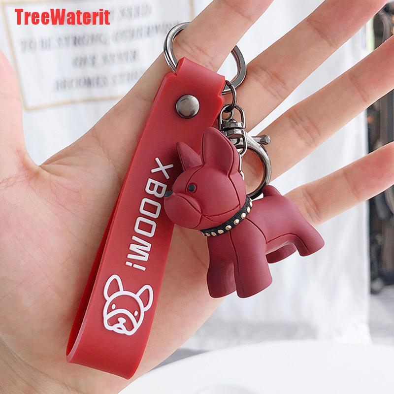 TreeWaterit Fashion French Punk Bulldog Keychain Leather Dog Keychains For Women/Men's Bag