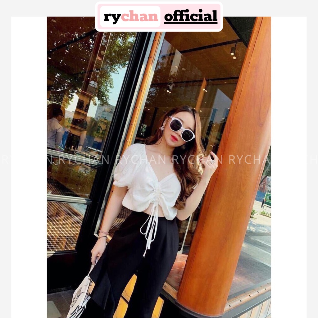 SE604 - Set Áo Rút Dây Và Quần Loe Phối Bèo Sang Trọng