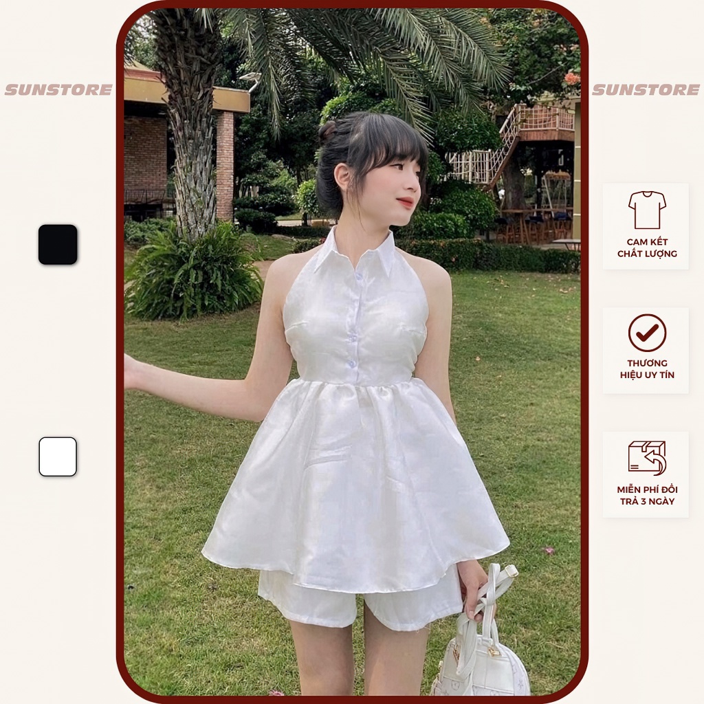 Áo kiểu nữ không tay hở lưng màu trắng tiểu thư
