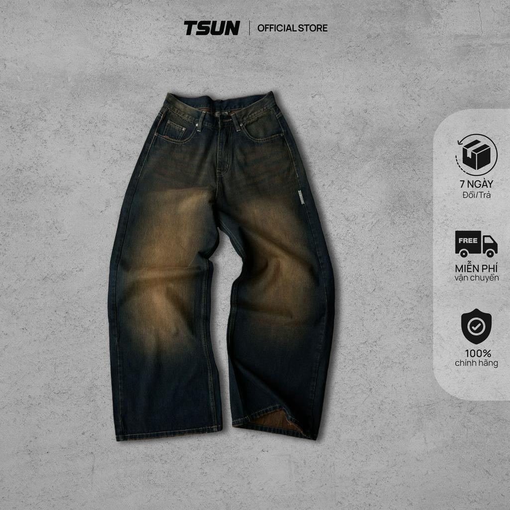 Quần Jean TSUN Indigo Wash Baggy - [Unisex] - Ống Rộng - Tag Kim Loại