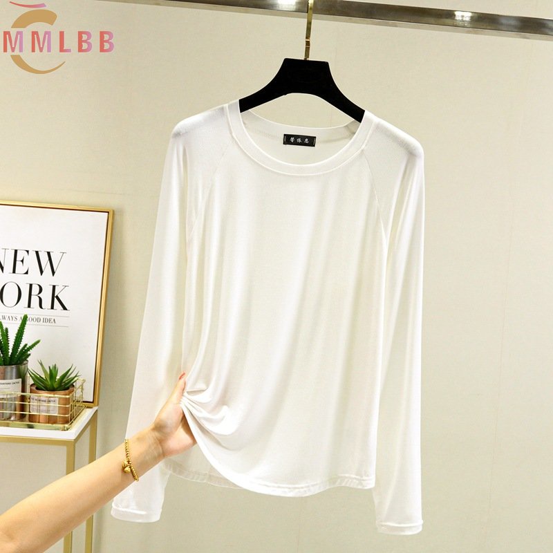 Áo Thun cotton modal Mỏng Tay Dài Cổ Tròn Dáng Rộng Thời Trang Xuân Thu Cho Nữ
