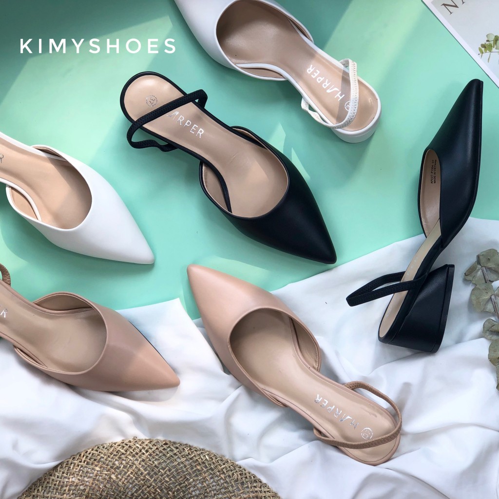 Sandal nữ VNXK quai chun 2 in 1, dép xăng đan nữ mũi nhọn gót giọt nước trendy - Kimy Store