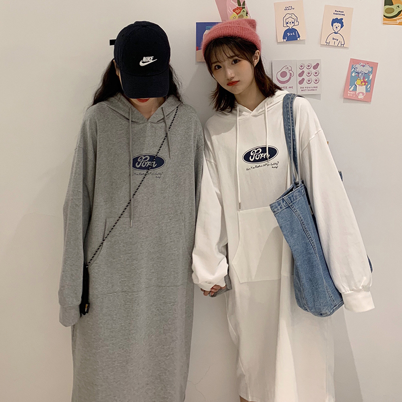 Đầm Hoodie Dáng Rộng Dài Quá Gối Thời Trang Mùa Thu Cho Nữ