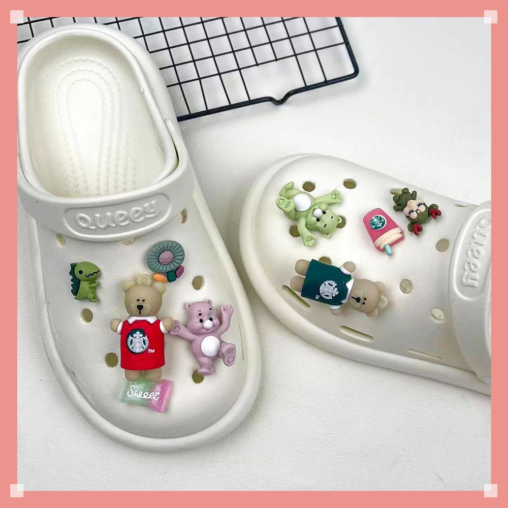 Bộ Phụ Kiện Khóa Giày Crocs Hình Gấu Hoạt Hình Ba Chiều Dễ Thương