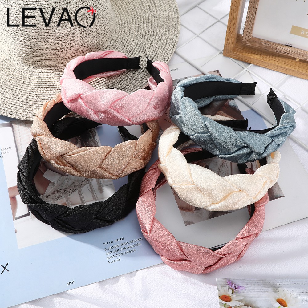 Băng Đô Cài Tóc Dạng Tết Bằng Lụa Màu Trơn Phong Cách Âu Mỹ
