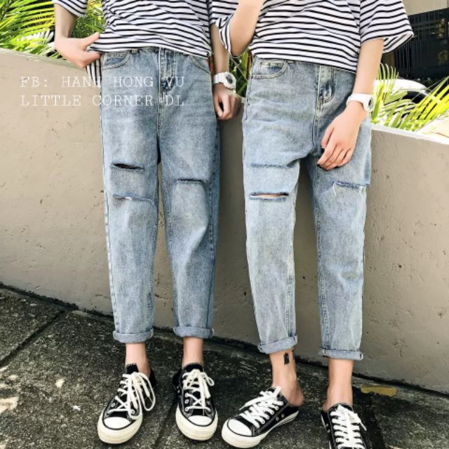 Quần slim baggy jeans rách đùi gối ulzzang kèm ảnh thật