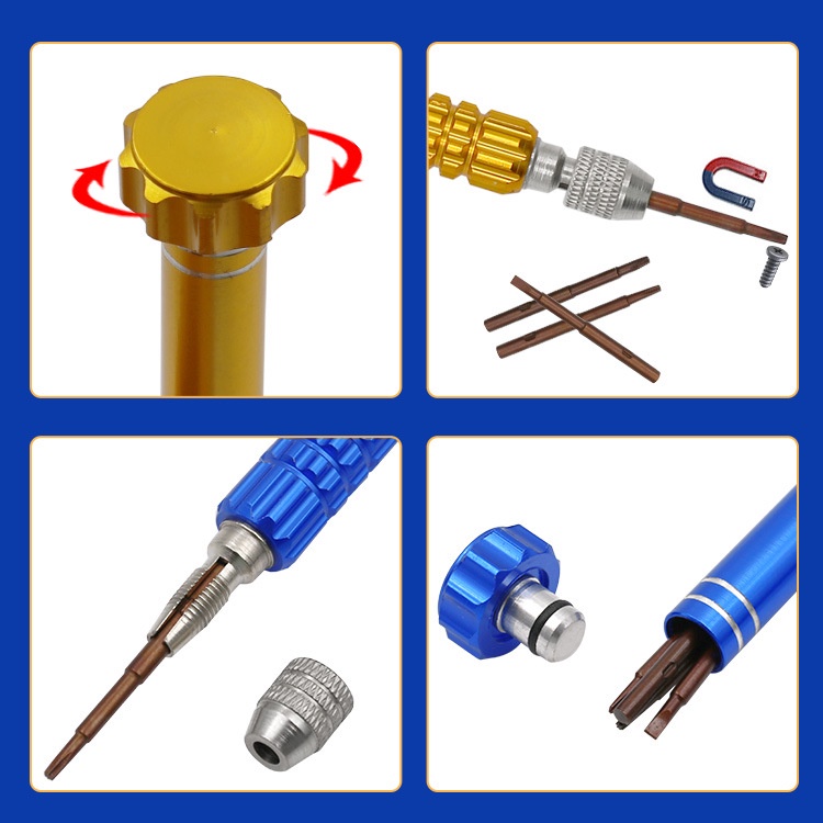 Cây vít mở điện thoại, đồng hồ, đồ chơi, đa năng 5in1(vàng)