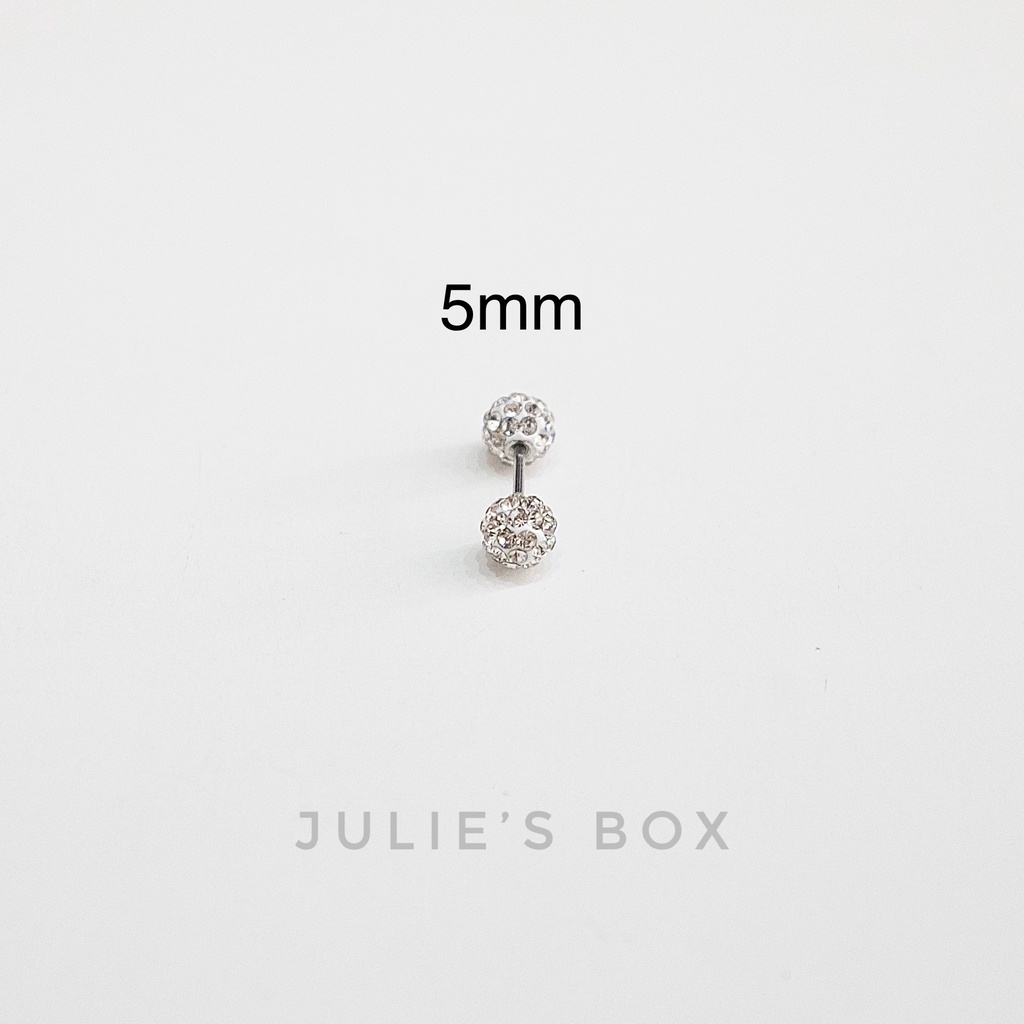 Khuyên Tai 2 Đầu Đính Đá Nhuyễn Nhiều Size Xỏ Nam Nữ Unisex Titanium Thép Không Gỉ Không Đen Không Ngứa