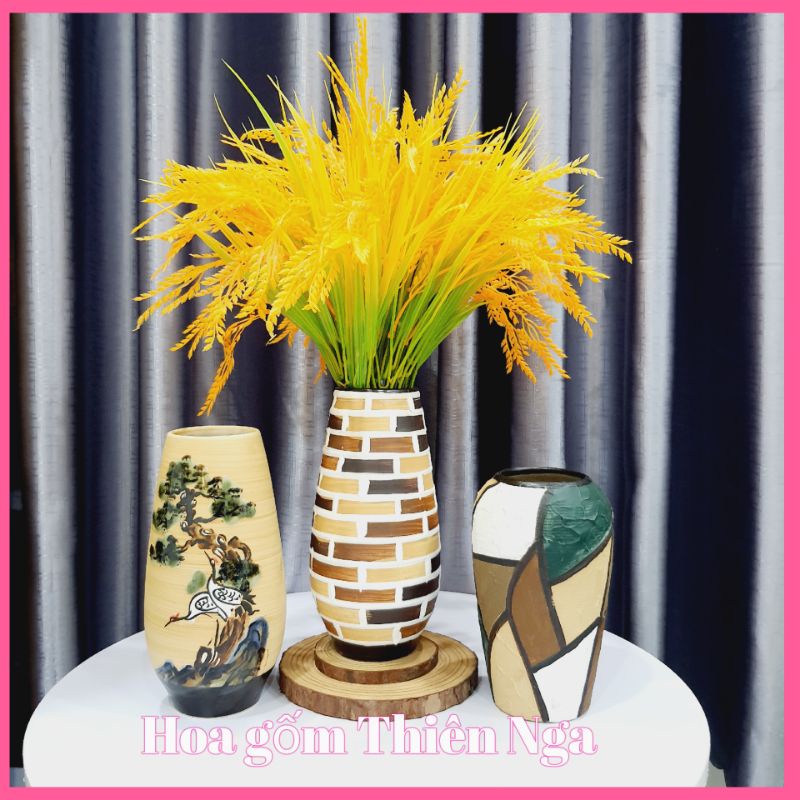 Lọ hoa gốm men khô Bát tràng cao 20cm