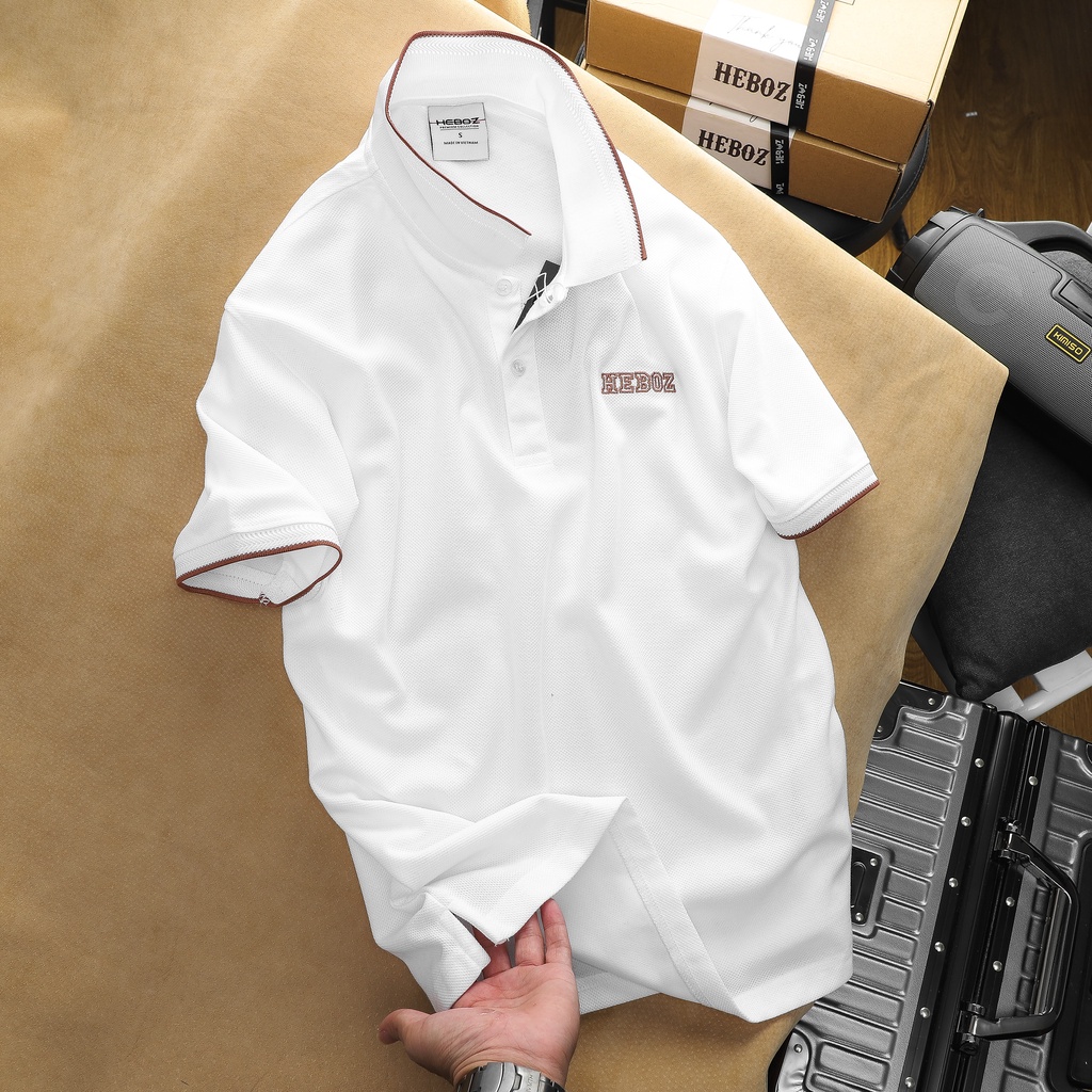 Áo thun nam có cổ, áo polo nam orange line HEBOZ - WHITE 00001179