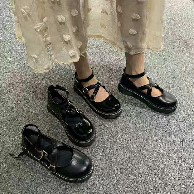 giày lolita uzllang 2 quai ngang kèm nhiều ảnh thật (đeo được nhiều kiểu)