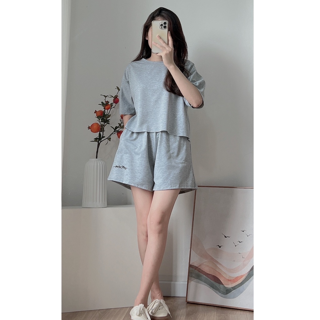 Set Đùi Trơn Áo Croptop Chữ Kí PEONYB Nữ [FREESHIP]  Bộ đồ quần short kèm thun kiểu đường phố 3158 hàn quốc Ulzzang