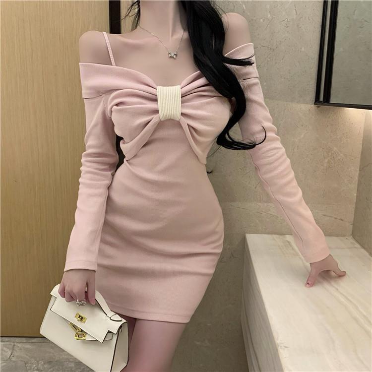Đầm Dệt Kim Dài Tay Cổ Phẳng Phong Cách Đường Phố Thu Đông Mới Cho Nữ