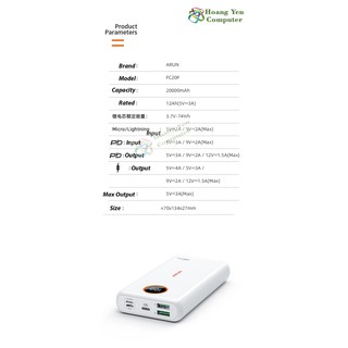 Pin Dự Phòng Arun FC20 20000mAh