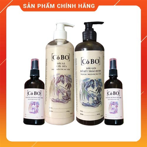 Combo Dầu gội Bồ Kết + Dầu xả Bưởi Dừa + 2 Tinh dầu Bưởi Cô Bơ - 500ml