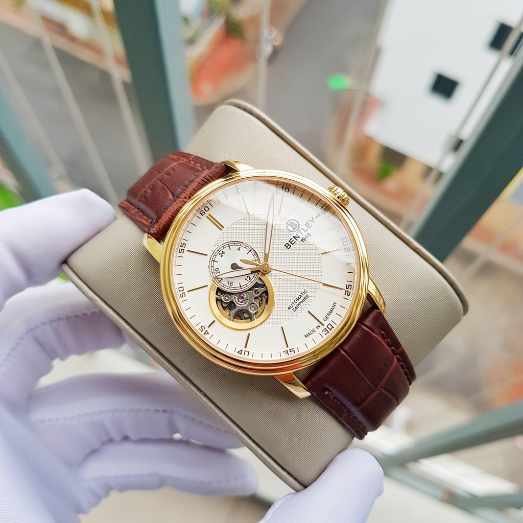 Đồng hồ Nam chính hãng Bentley Automatic BL1832-25MKWD-Máy cơ tự động-Kính Saphire chống lóa-Dây da cao cấp-Size 40mm
